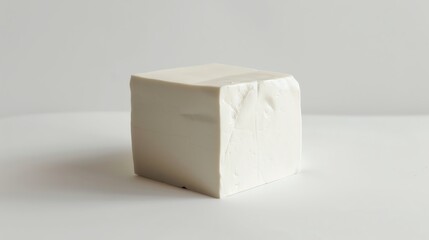 A block of tofu, minimalist white, on white plain background