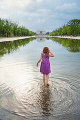  Lincoln memorial and pool in Washington DC, USA. Young democratic way forward - future concept.