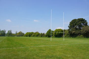 football field with a goal posts. Rugby pitch sports field