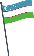 Uzbekistan flag waving on pole. national flag pole transparent.