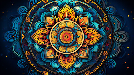 A colorful mandala with a blue background