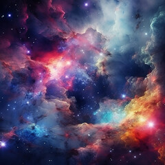 Naklejka premium Abstract and Colorful space galaxy cloud nebula background wallpaper generative AI