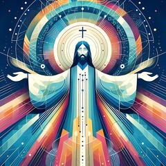 A colorful art piece of jesus christ lively used for printing has illustrative image.