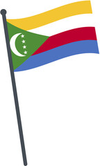 Comoros flag waving on pole. national flag pole transparent.