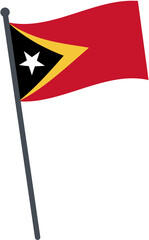 East Timor flag waving on pole. national flag pole transparent.