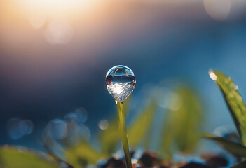 Close-up of a drop of water on a blade of grass - Powered by Adobe