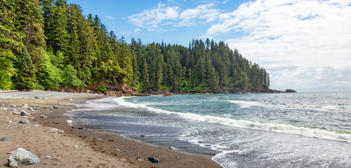 Sandy Beach on West Coast of Pacific Ocean.