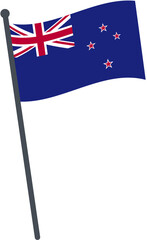 New Zealand flag waving on pole. national flag pole transparent.