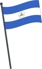 Nicaragua flag waving on pole. national flag pole transparent.