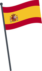 Spain flag waving on pole. national flag pole transparent.