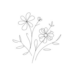 Botanical arts. Hand drawn continuous line drawing of abstract flower, floral. Vector illustration. 