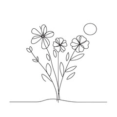 Botanical arts. Hand drawn continuous line drawing of abstract flower, floral. Vector illustration. 