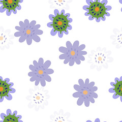 Elegant and colorful abstract flower design in a seamless pattern, ideal for fabric prints and nature-themed backdrops, capturing the essence of summer meadows.