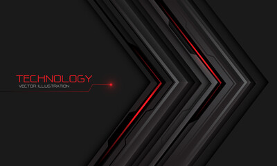Abstract black metallic circuit red cyber arrow direction geometric on grey design modern futuristic technology background vector
