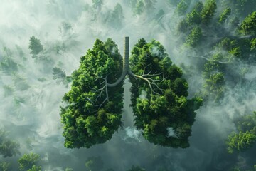 Green lung filled by the forest trees for healthy environment. Postproducted generative AI illustration