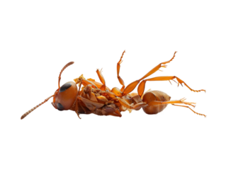 photograph of ant die in the prone position due to exposure to toxins , Danger from beasts Carrying germs to humans, on isolate white background