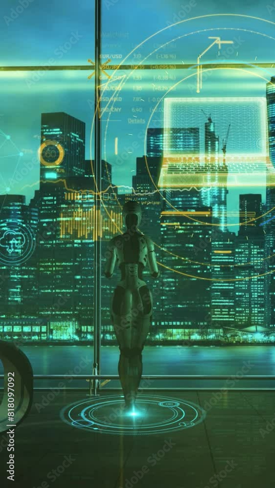 Poster anthropomorphic hologram of ai works in the network, 3d render