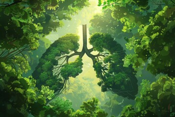 Green lung filled by the forest trees for healthy environment. Postproducted generative AI illustration 
