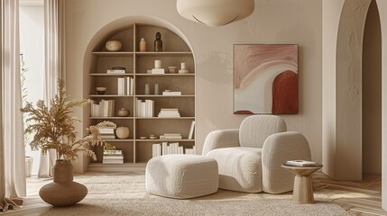 Modern living room cream colour UHD wallpaper