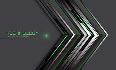 Abstract silver black circuit green cyber arrow direction geometric on grey design modern futuristic technology background vector