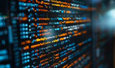 Close-up View of Programming Code on Computer Monitor, Highlighting Software Development and Coding in Modern Technology Environment