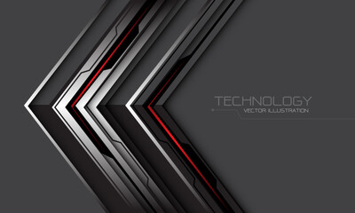 Abstract silver black circuit red cyber arrow direction geometric on grey design modern futuristic technology background vector