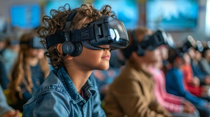 Virtual classroom with interactive lessons and digital tools, engaging and modern