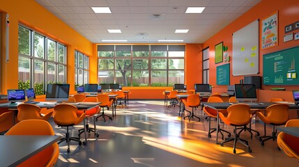 Virtual tour of an online teaching facility, showcasing interactive and immersive learning environments