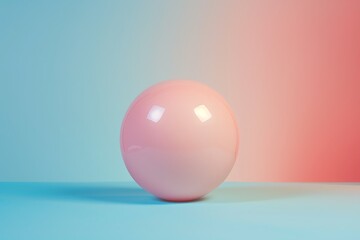 Pink glossy ball on blue and pink pastel background. 3d rendering.