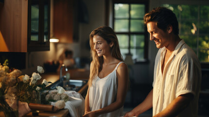 Happy Couple Enjoying Quality Time Together in a Cozy Kitchen - Powered by Adobe