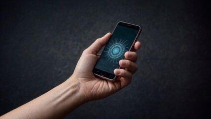 A hand holding a smartphone displaying the Biostasis mode on the screen.