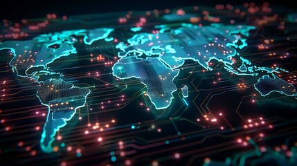 Obraz premium Digital world map Innovation in Digital IT Technology Abstract particle Background wallpaper design