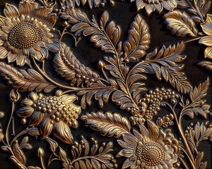 Metallic golden embroidery floral seamless pattern, textile fabric, luxury design. Generative ai