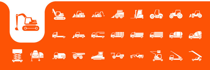 industrial vehicles flat modern icon set collection vector design