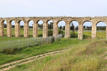 An ancient aqueduct for supplying water to populated areas.