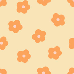 Seamless pattern with vintage groovy daisy flowers in the style of the 60s, 70s.