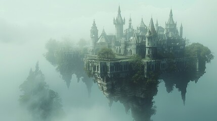 Fototapeta premium A castle is floating on top of a book