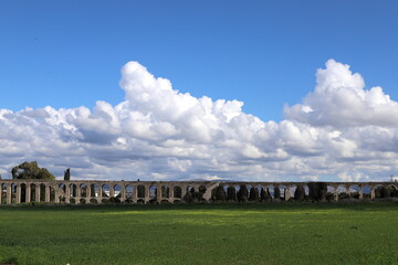 An ancient aqueduct for supplying water to populated areas.