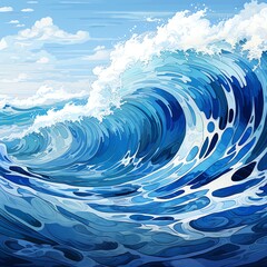 A digital painting of a large wave crashing on a beach