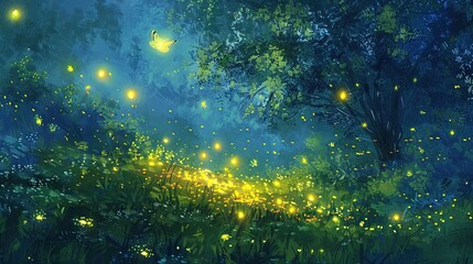 Fototapeta na wymiar The sight of the fireflies dancing in the night UHD wallpaper