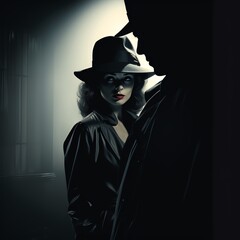 The figures of dark and mysterious lurks in the shadows, their face hidden by a fedora