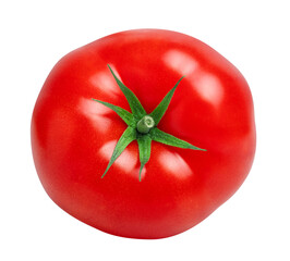 Tomato vegetables isolated on white or transparent background. One whole fresh tomato, top view