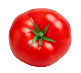 Tomato vegetables isolated on white or transparent background. One whole fresh tomato, top view
