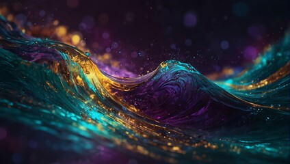 Dreamy abstract art showcasing turquoise waves, regal purples, and shimmering gold details, ideal for modern d?©cor.