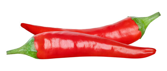 Spicy Chili peppers isolated on white or transparent background. Two hot red chilli peppers.