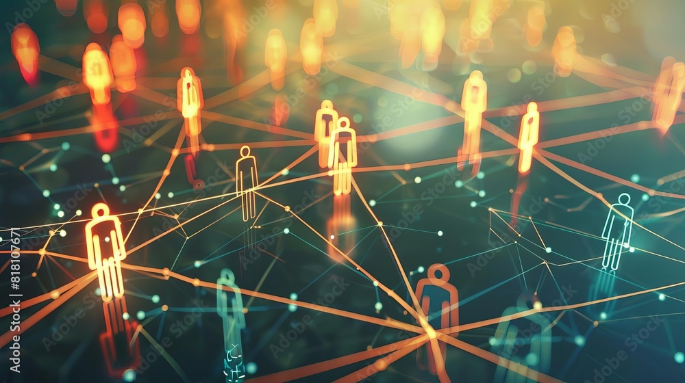 Poster professional social network concept connected human figures representing business relationships and 