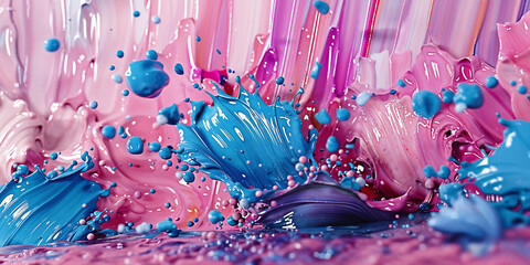 Background Wallpaper Vibrant Abstract Dynamic Symphony of Textured Blue, Purple, and Pink Oil Paint Splashes and Strokes. Generative AI Image.