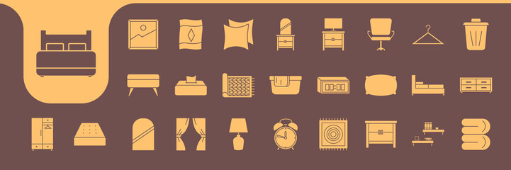 bedroom flat modern icon set collection vector design