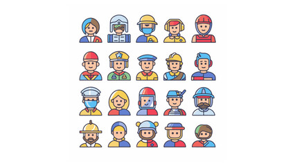 Set of vector flat line icons for occupations