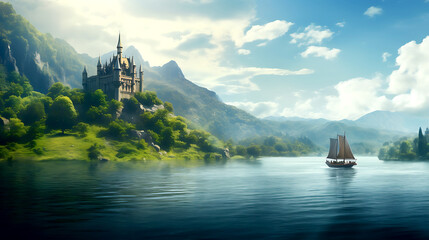 Journey from a castle on top of a valley to boat in the water - Powered by Adobe